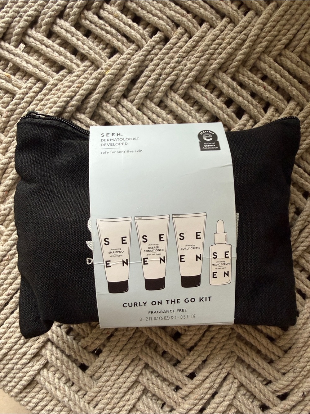 SEEN Curly On The Go Hair Care Kit Black Pouch Fragrance Free NEW